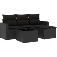 vidaXL Ensemble de salon de jardin 5 pièces avec coussins noir poly rotin