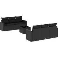 vidaXL Ensemble de salon de jardin 7 pièces avec coussins noir poly rotin