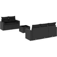 vidaXL Ensemble de salon de jardin 6 pièces avec coussins noir poly rotin