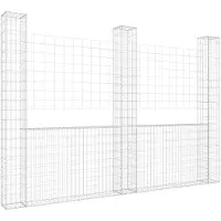 vidaXL Corbeille à gabion en forme de U avec 3 colonnes en fer 260x20x200 cm