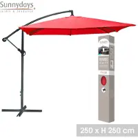 AC-DÉCO Parasol déporté carré ouverture manivelle - Rouge - Polyester et aluminium - L 250 x P 250 x H 250