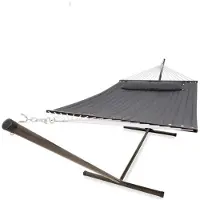 Vita5 Hamac - Vita5 - Avec support et poteau d'écartement - 2 personnes - Coussin amovible - Résistant aux intempéries - Gris foncé