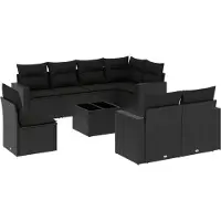 vidaXL Ensemble de salon de jardin 9 pièces avec coussins noir poly rotin