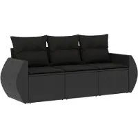 vidaXL Ensemble de salon de jardin 3 pièces avec coussins noir poly rotin