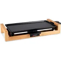 Alpina Teppanyaki Griddle - 2000W - Gril de table électrique - Boîtier en bambou - Gril en aluminium avec revêtement anti-adhésif - 43 x 22.5 CM