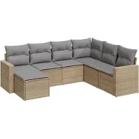 vidaXL Ensemble de salon de jardin 7 pièces avec coussins Beige Poly Rattan