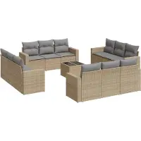 vidaXL Salon de jardin avec coussins 13 pcs beige résine tressée