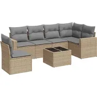 vidaXL Ensemble de salon de jardin 7 pièces avec coussins Beige Poly Rattan