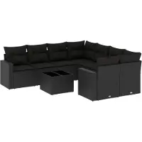vidaXL Salon de jardin 9 pcs avec coussins noir résine tressée