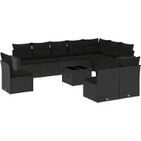vidaXL Ensemble de salon de jardin 11 pièces avec coussins noir poly rotin