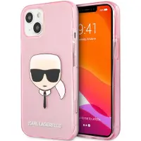 Karl Lagerfeld Coque iPhone 13 mini rose à paillettes , motif tête de Karl
