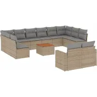 vidaXL Salon de jardin avec coussins 13 pcs beige résine tressée