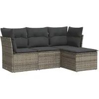 vidaXL Ensemble de salon de jardin 4 pièces avec coussins Gris Poly rotin