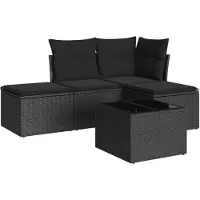 vidaXL Ensemble de salon de jardin 5 pièces avec coussins noir poly rotin