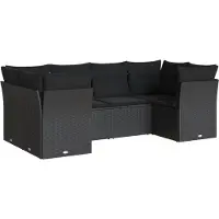 vidaXL Ensemble de salon de jardin 6 pièces avec coussins noir poly rotin