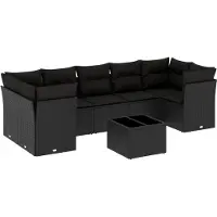 vidaXL Ensemble de jardin canapé 8 pièces avec coussins noir poly rotin