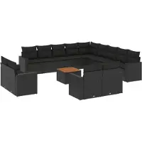 vidaXL Ensemble de salon de jardin 14 pièces avec coussins noir Poly rotin