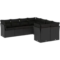 vidaXL Ensemble de jardin canapé 8 pièces avec coussins noir poly rotin
