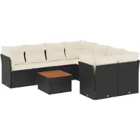 vidaXL Ensemble de salon de jardin 9 pièces avec coussins noir poly rotin