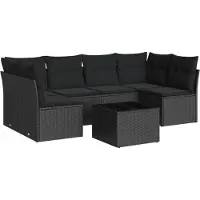vidaXL Ensemble de salon de jardin 7 pièces avec coussins noir poly rotin
