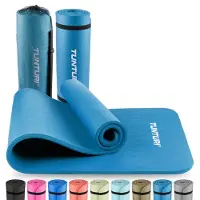 Tunturi Tapis de fitness épais 15mm - Tapis de gymnastique antidérapant - Avec sac de transport - Pour le yoga et le pilates - Tapis de sport 180x60x1,5cm - Particulièrement confortable - Bleu pétrole