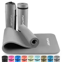 Tunturi Tapis de fitness épais 15mm - Tapis de gymnastique antidérapant - Avec sac de transport - Pour le yoga et le pilates - Tapis de sport 180x60x1,5cm - Particulièrement confortable - Gris