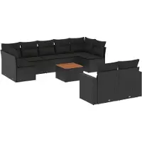 vidaXL Ensemble de 10 canapés de jardin avec coussins noir poly rotin