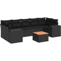 vidaXL Ensemble de jardin canapé 8 pièces avec coussins noir poly rotin