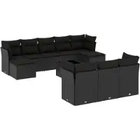 vidaXL Ensemble de salon de jardin 11 pièces avec coussins noir poly rotin