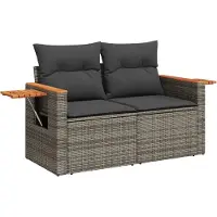 vidaXL Canapé de jardin 2 places avec coussins Gris Poly rotin