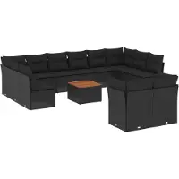 vidaXL Ensemble de 13 canapés de jardin avec coussins noir poly rotin