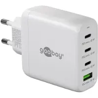Goobay 64822 Chargeur rapide multiport USB-C PD GaN (68 W) blanc, blanc - 3x ports USB-C (Power Delivery) et 1x port USB-A (Quick Charge)