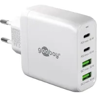Goobay 64818 Chargeur rapide multiport USB-C PD GaN (68 W) blanc, blanc - 2x ports USB-C (Power Delivery) et 2x ports USB-A (Quick Charge)