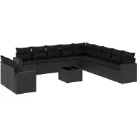 vidaXL Ensemble de 12 canapés de jardin avec coussins noir poly rotin