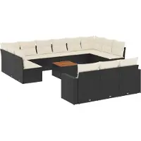 vidaXL Ensemble de salon de jardin 14 pièces avec coussins noir Poly rotin