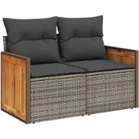 vidaXL Canapé de jardin 2 places avec coussins Gris Poly rotin