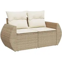 vidaXL Canapé de jardin avec coussins 2 places Beige Poly Rattan