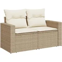 vidaXL Canapé de jardin avec coussins 2 places Beige Poly Rattan