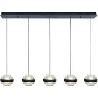 Highlight Suspension Dynasty 5 lumières droites noires avec verre transparent