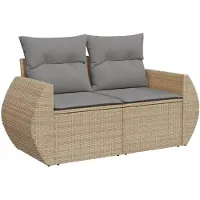 vidaXL Canapé de jardin avec coussins 2 places Beige Poly Rattan