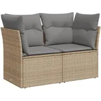 vidaXL Canapé de jardin avec coussins 2 places Beige Poly Rattan