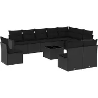 vidaXL Ensemble de salon de jardin 11 pièces avec coussins noir poly rotin