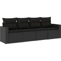 vidaXL Ensemble de salon de jardin 4 pièces avec coussins noir poly rotin