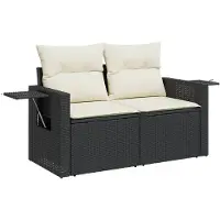 vidaXL Canapé de jardin avec coussins 2 places noir résine tressée