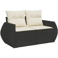 vidaXL Canapé de jardin avec coussins 2 places noir poly rotin