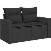 vidaXL Canapé de jardin avec coussins 2 places noir poly rotin