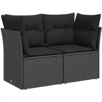 vidaXL Canapé de jardin avec coussins 2 places noir poly rotin