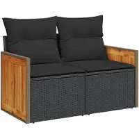 vidaXL Canapé de jardin avec coussins 2 places noir poly rotin