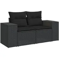 vidaXL Canapé de jardin avec coussins 2 places noir poly rotin