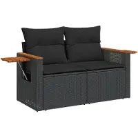 vidaXL Canapé de jardin avec coussins 2 places noir poly rotin